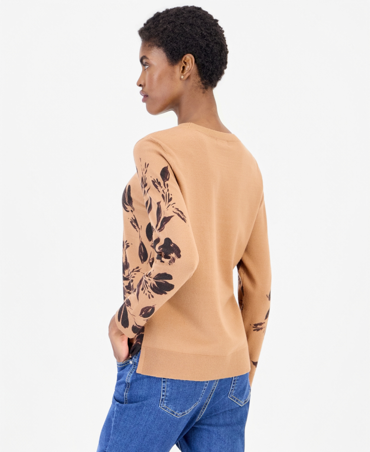 Style & Co Petite Crewneck Long-Sleeve Floral-Print Sweater, Macy's Exclusive