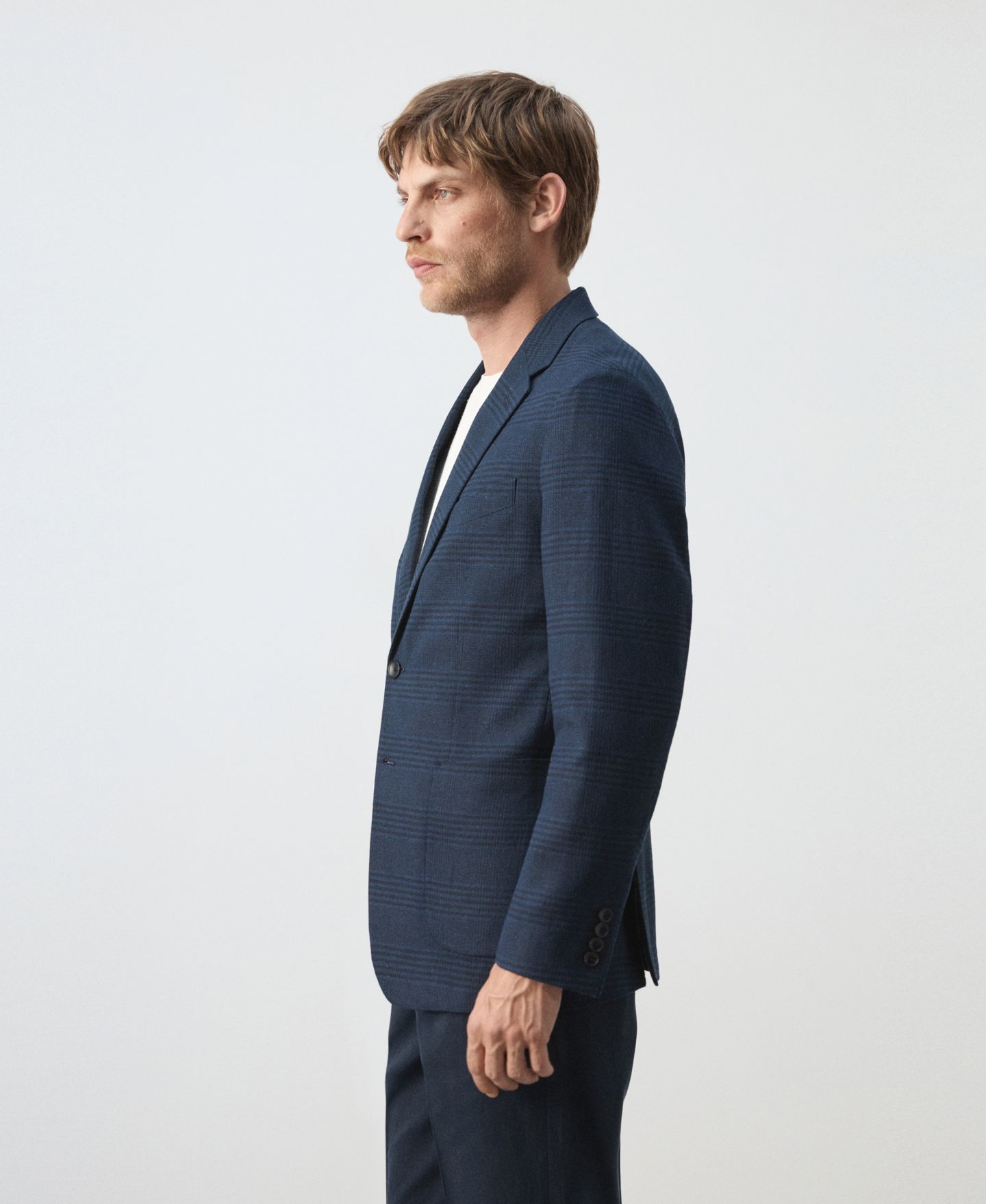 Мужской пиджак MANGO Slim-Fit Striped Linen-Cotton Suit Blazer, цвет: Тёмно-синий — фото 4