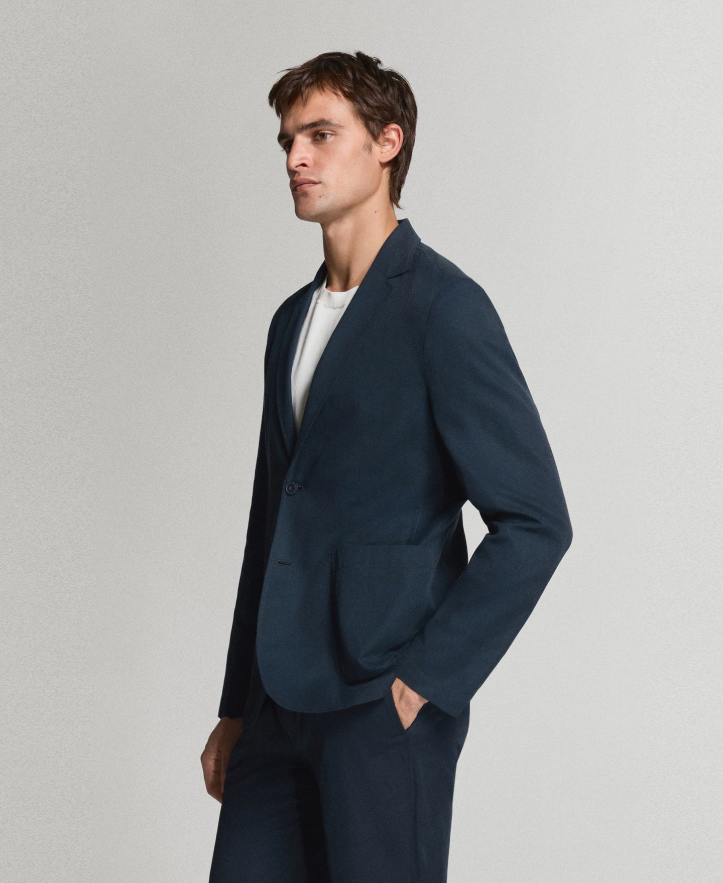 Мужской пиджак MANGO Slim-Fit Linen-Lyocell Blend Suit Blazer, цвет: Тёмно-синий — фото 5