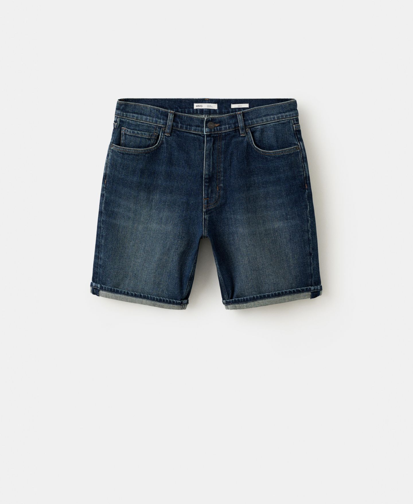 Мужские шорты Mango Slim-Fit Denim 9.45" Bermuda, цвет: Тёмный синий — фото 2