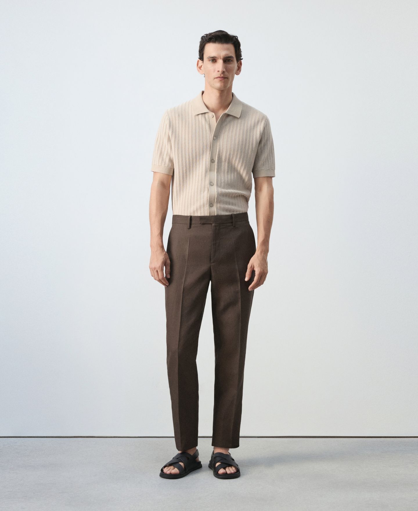 Мужские брюки MANGO Lyocell-Linen-Blend Suit, цвет: Коричневый — фото 4