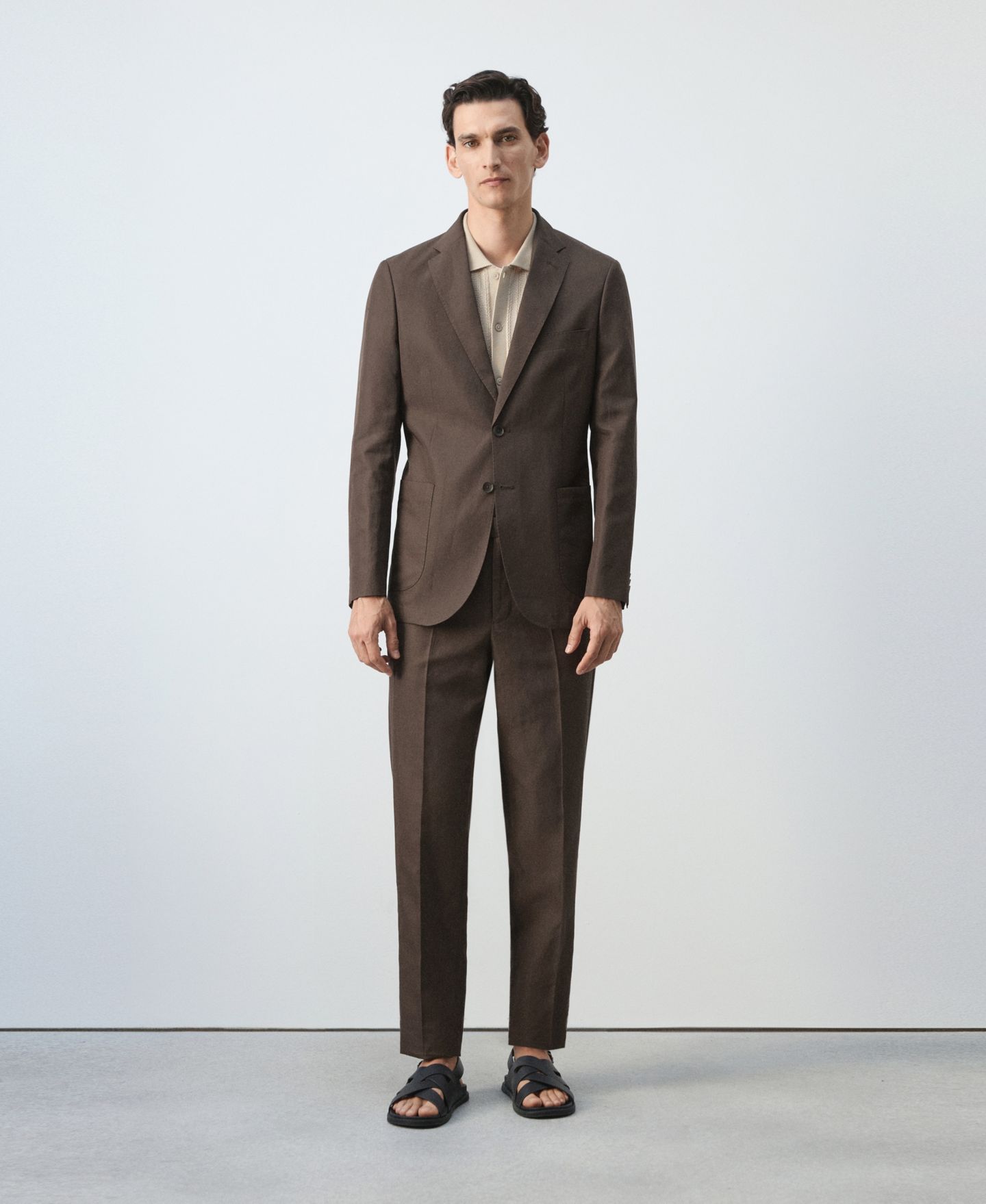 Мужской пиджак MANGO Slim-Fit Lyocell-Linen Suit, цвет: Коричневый — фото 8