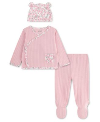 Baby Girls' Babywear Long-Sleeve Top, Footed Pants and Hat, 3-Piece Set