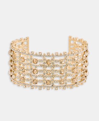 Women's Glass Crystal Gold-Tone Studded Statement Cuff Bracelet