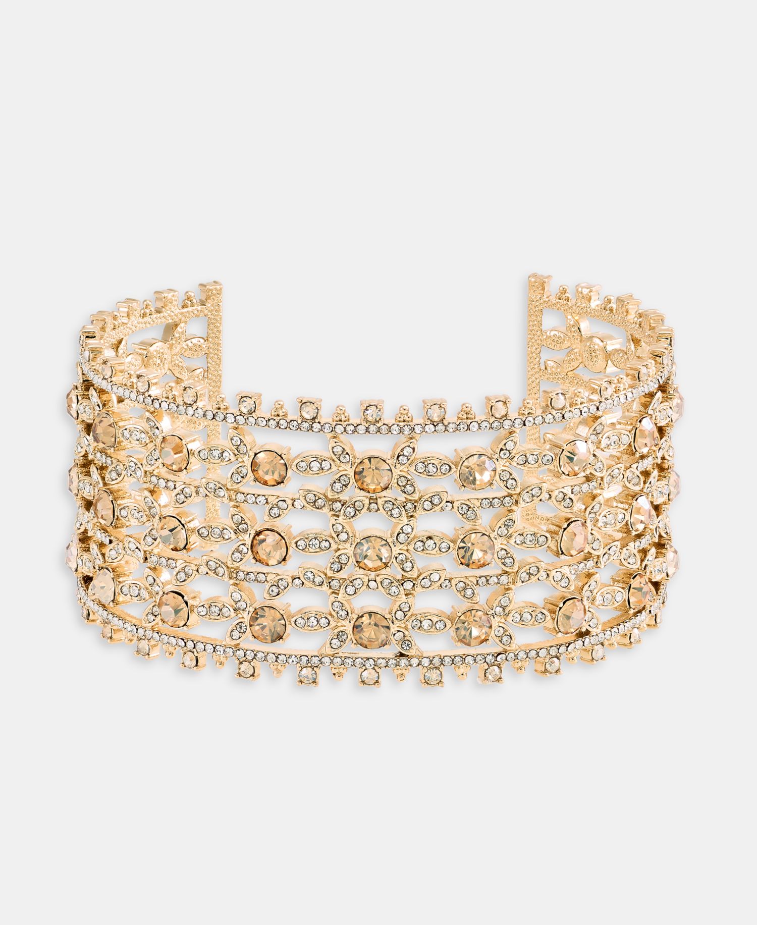 Women's Glass Crystal Gold-Tone Studded Statement Cuff Bracelet