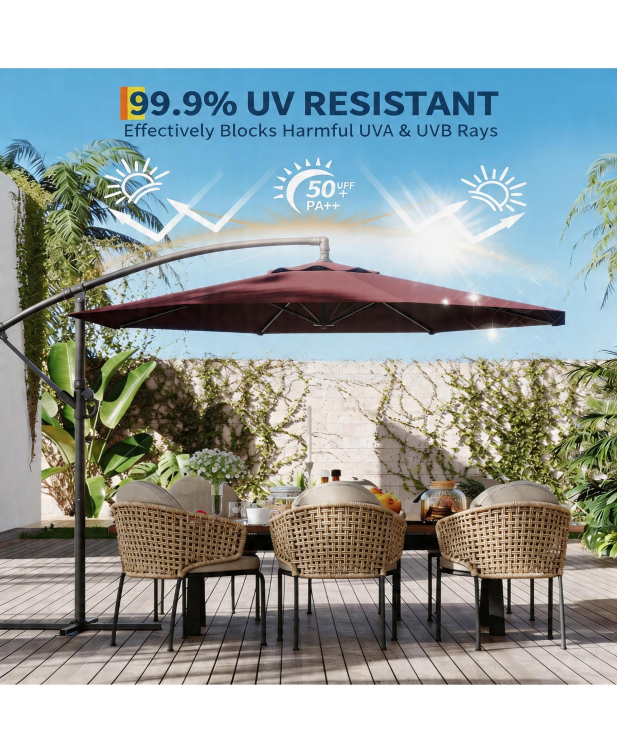 homfan Cantilever Patio Umbrella with Cross Base Large Offset Parasol ,Adjustable Tilt Easy Crank Uv and Fade-Resistant Canopy for Outdoor Spaces