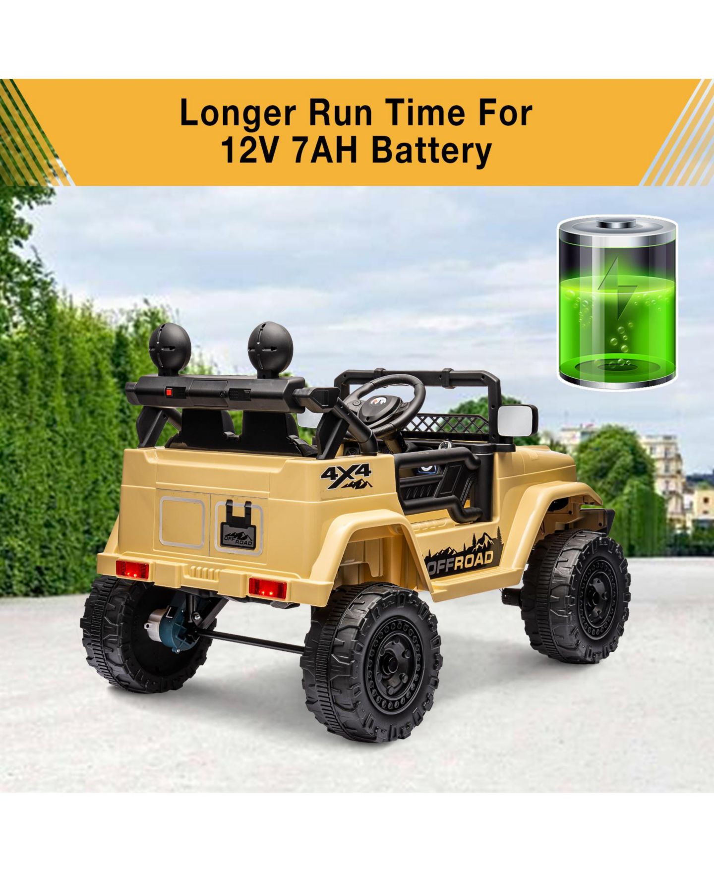 Детская игрушка homfan Ride-On Truck Car, 4-Wheel Electric Vehicle, Remote Control, LED Lights, Music and Horn, Suspension, Dual Speeds, цвет: Бежевый / Хаки — фото 5