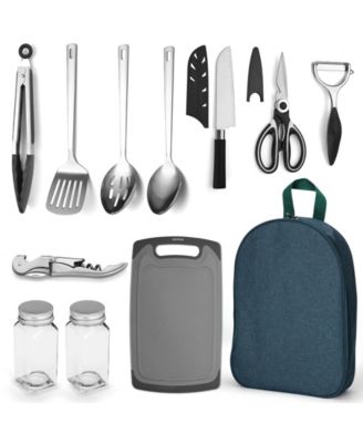 10 Piece Stainless Steel Camping Kitchen Utensil Set With Travel Bag For Outdoor Grilling Picnics