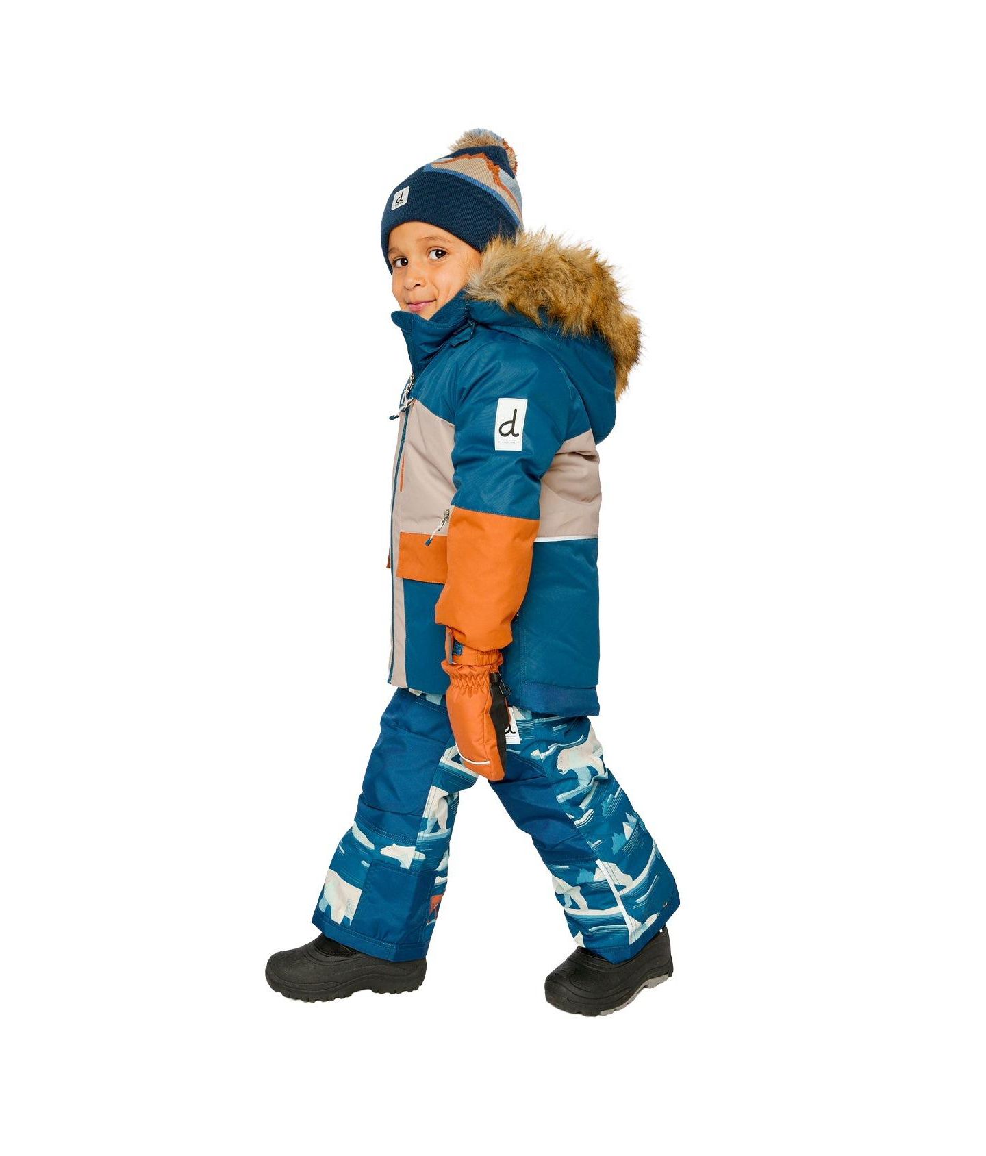 Брюки Deux par Deux Two Piece Play Snowsuit with Bear Print для мальчиков-малышей, цвет: Синий с принтом — фото 5