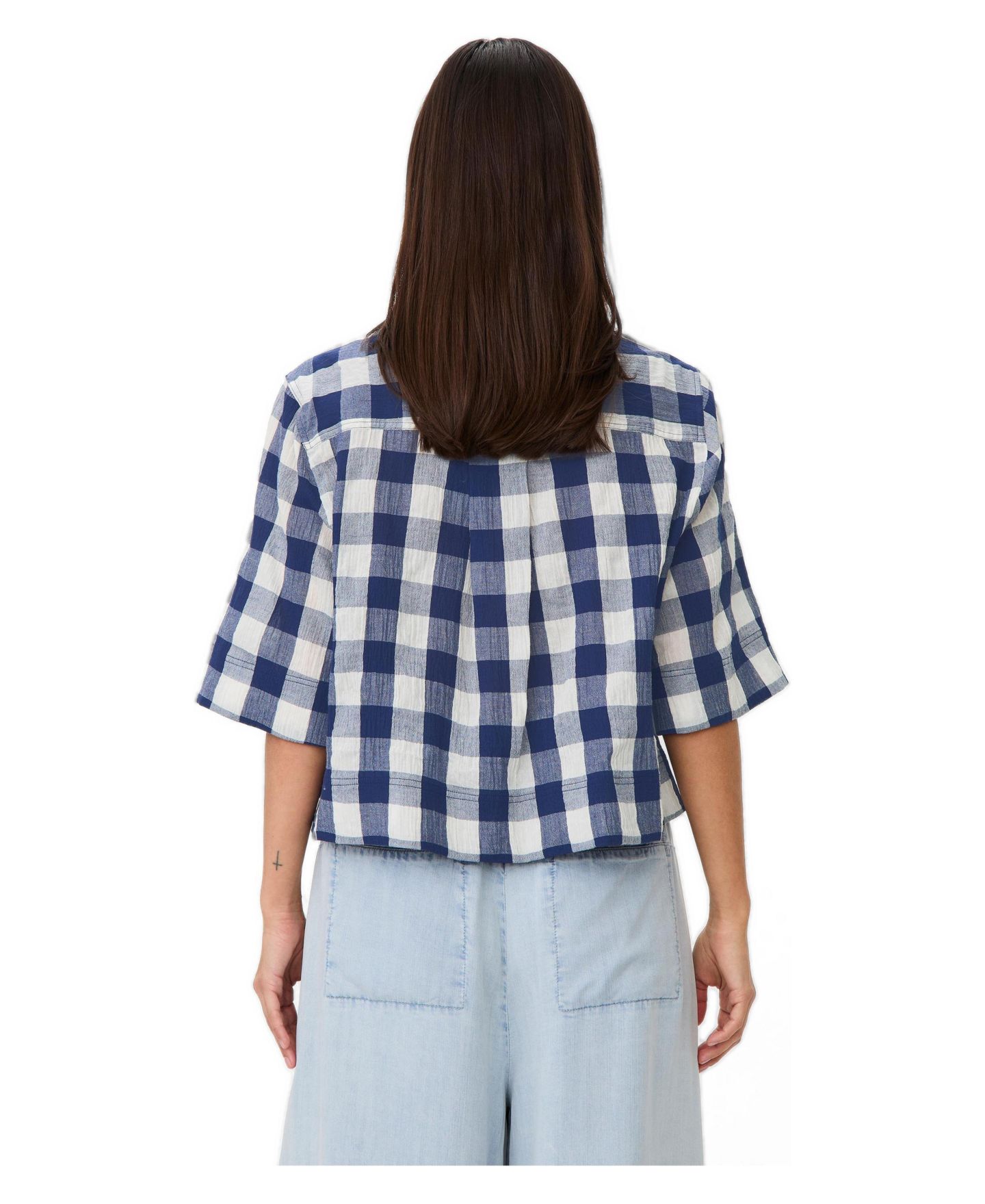 Женская рубашка Masai Copenhagen Maisariel Short-Sleeve Gingham Boxy, цвет: Синий — фото 3