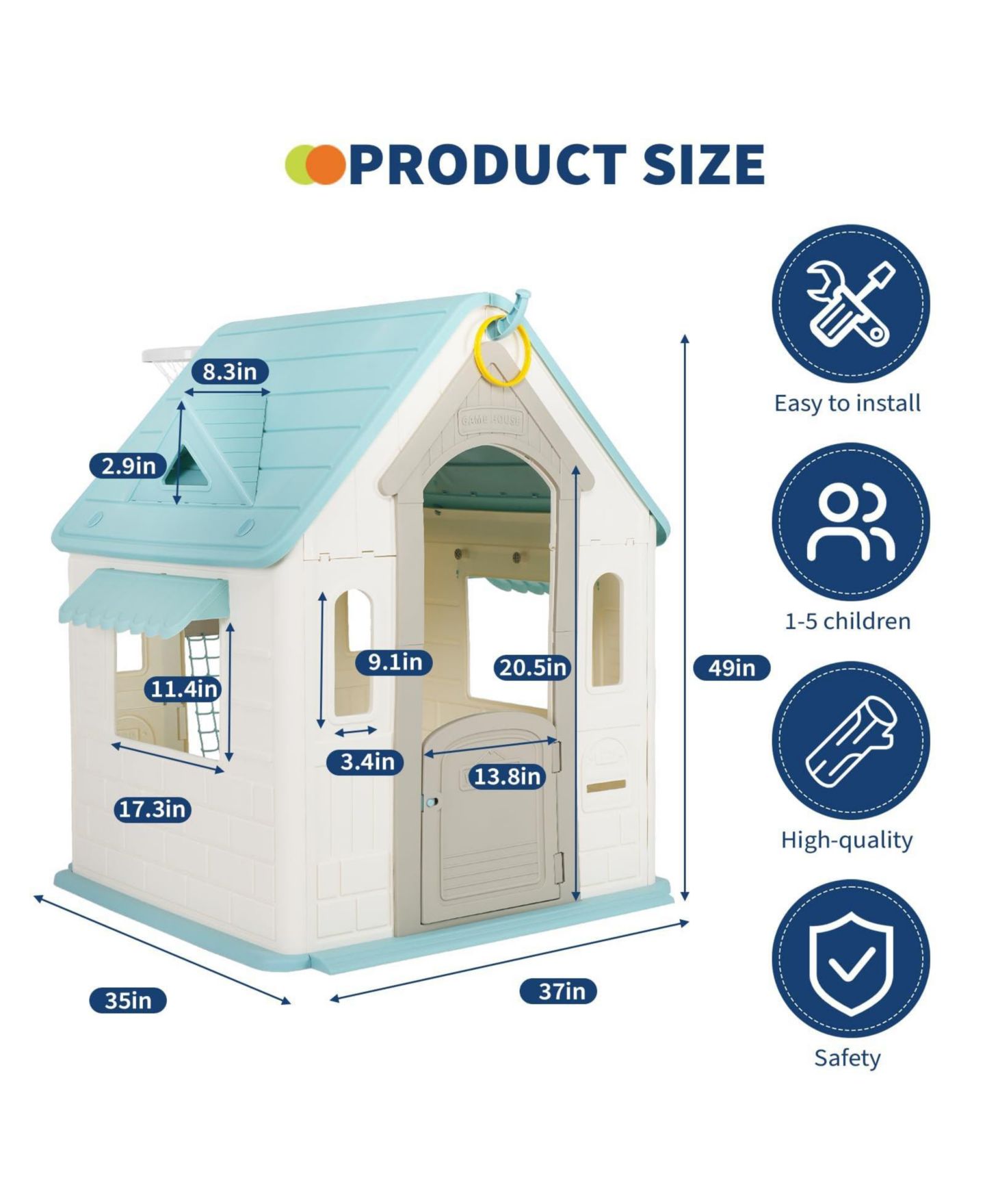 Детская игрушка homfan Kids Outdoor and Indoor Playhouse Cottage, Toddler Playground with Basketball Hoop for Ages plus, цвет: Белый — фото 2