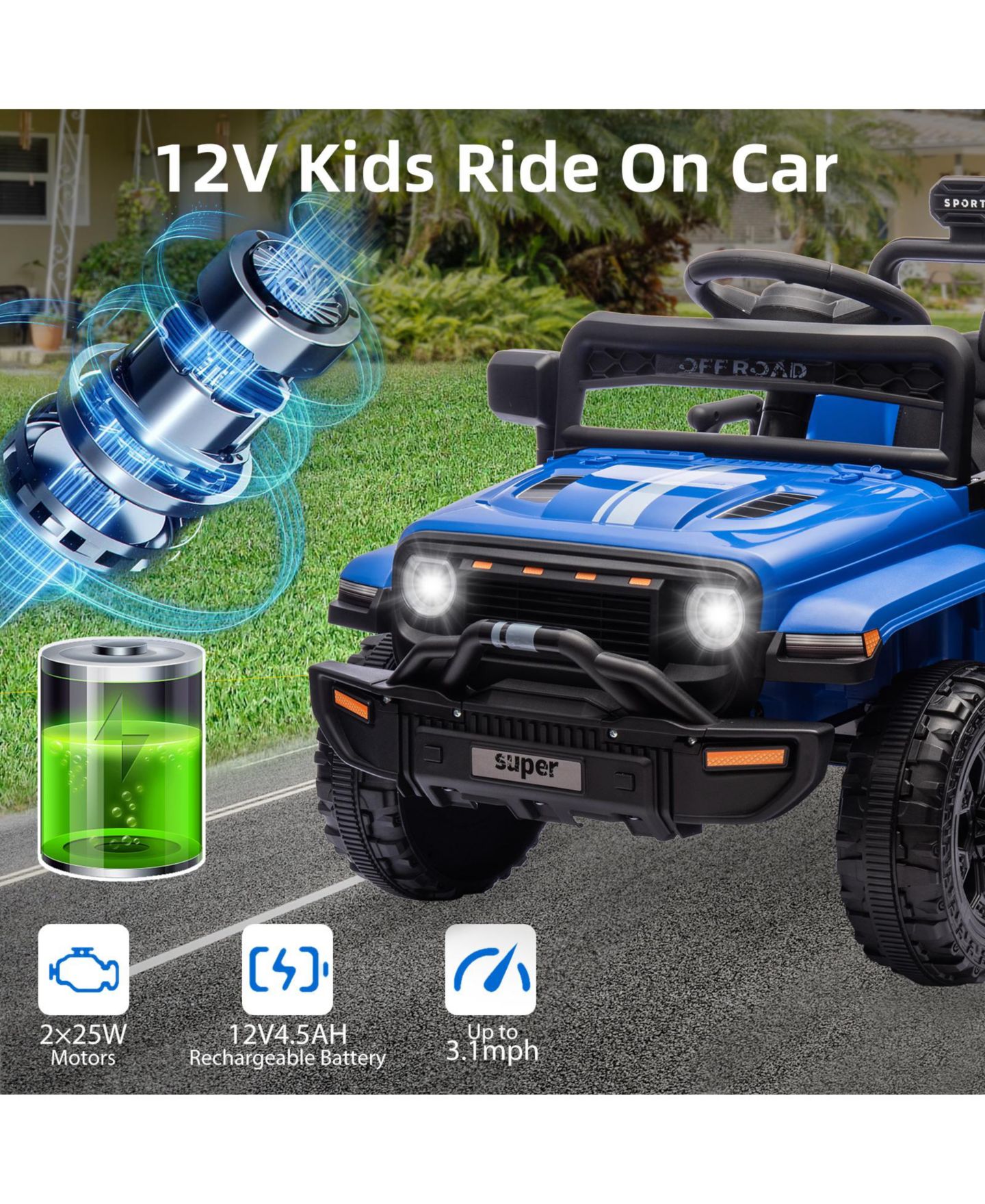 Детская игрушка homfan 12V Plastic and Metal Remote-Control Spring-Suspension Ride-On Truck, 3–5 лет — фото 5
