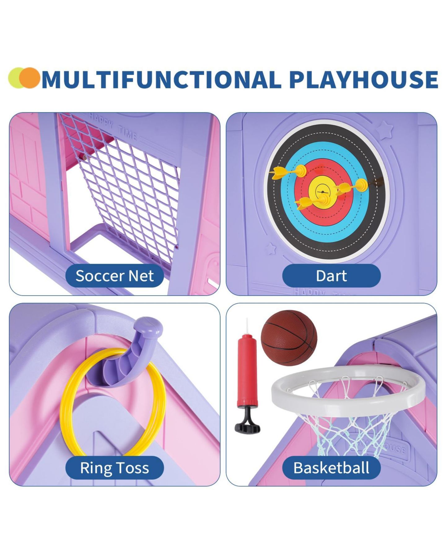 Детская игрушка homfan Kids Outdoor and Indoor Playhouse Cottage, Toddler Playground with Basketball Hoop for Ages 2 — фото 6