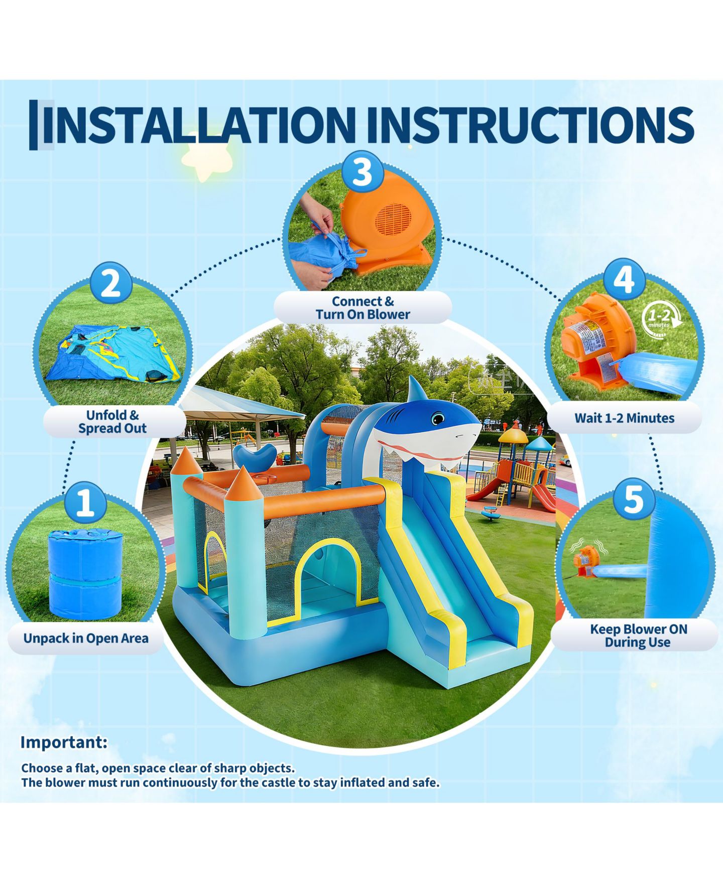 Детская игрушка homfan Inflatable Bounce House 109"L x 102"W x 98"H, Oxford Cloth with Slide & Air Blower, Accommodates 3 Children, Ages 3+ — фото 3