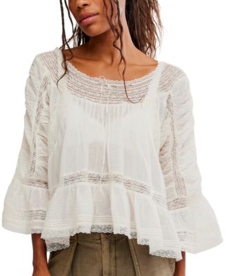 Women's She's A Romantic Top Long Bell Sleeves Lace-Paneling Blouse