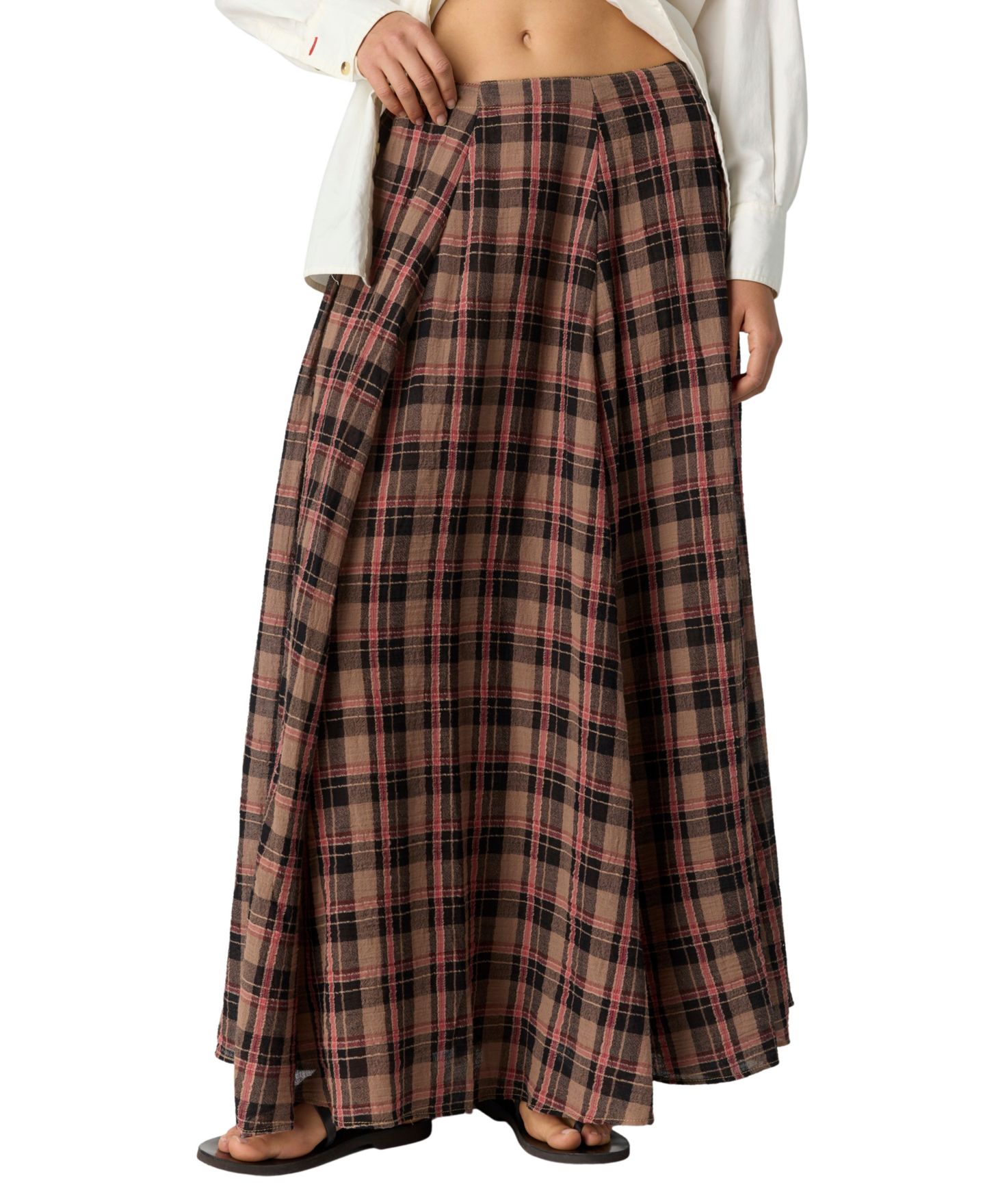 Женская юбка Free People Ives Maxi Plaid Pleated, цвет: Шоколадный комбинированный — фото 1