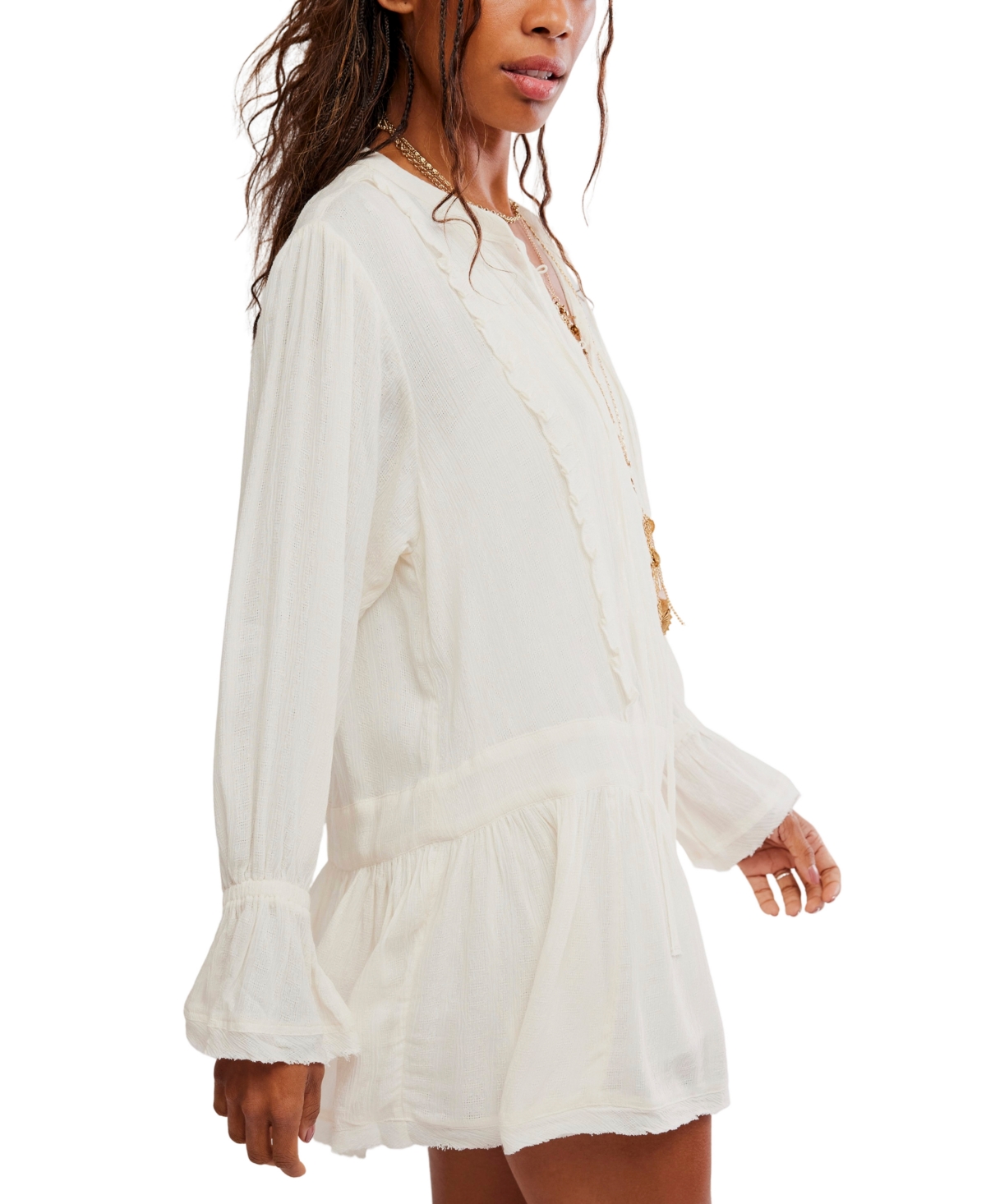 Free People Women's Free-Est Crinkled Button-Front V-Neck Mini Dress