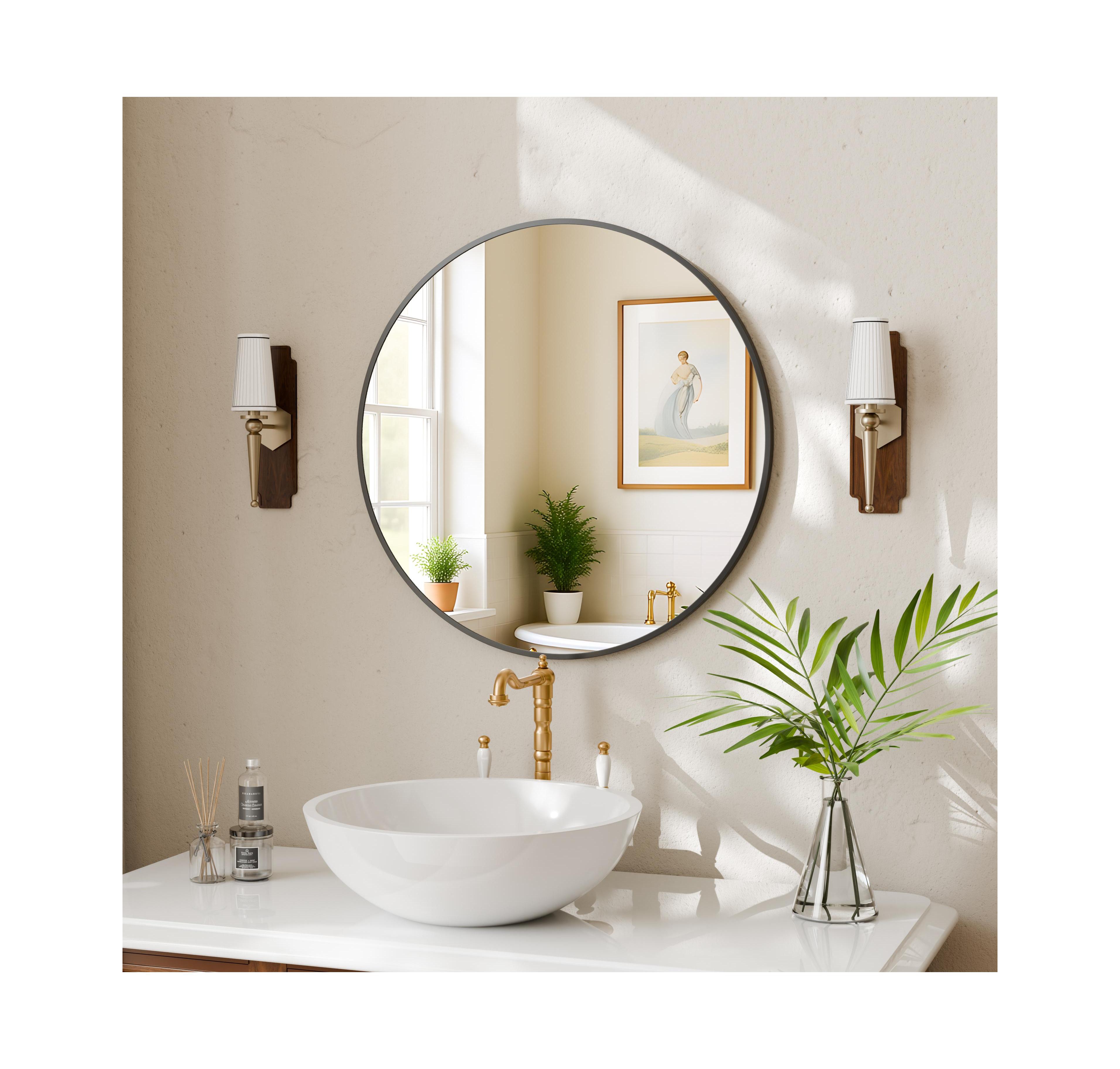 Koonmi Round Bathroom Mirror, Aluminum Alloy Frame