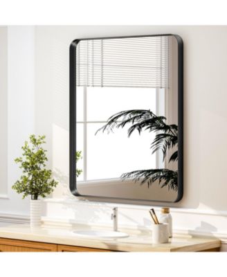 Rounded Corner Bathroom Mirror with Deep-Set Aluminum Frame