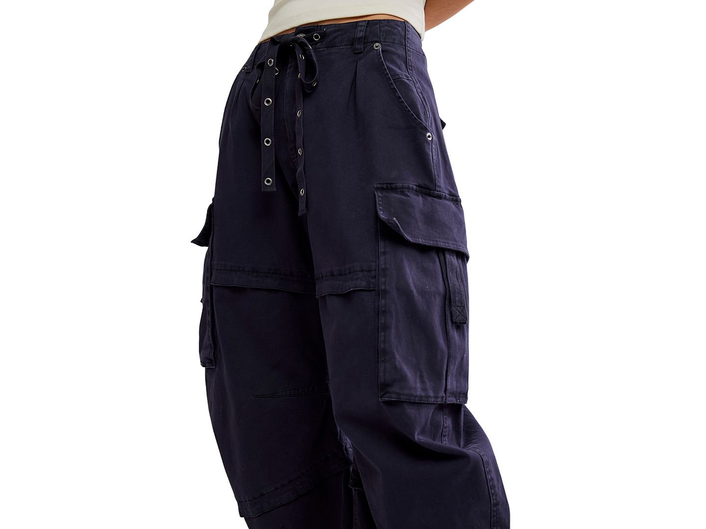 Женские брюки Free People Reef Curved Low-Rise Wide-Leg Cargo, цвет: Тёмно-синий — фото 4