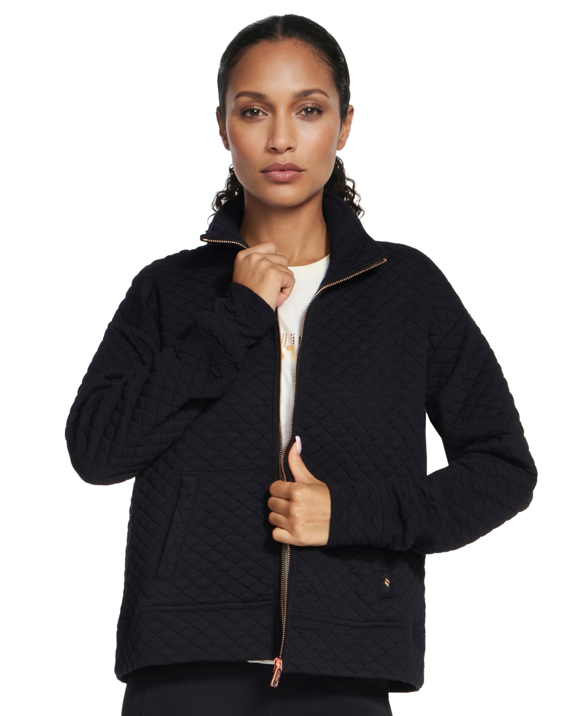 Skechers Women's Go Walk Diamond Quilted Full-Zip Mock-Neck Jacket