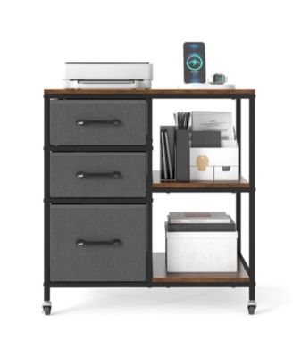 3-Drawer Mobile File Cabinet with Charging Station