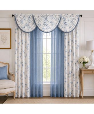 7 Piece Carly Floral Rod Pocket Curtains Panels And Beaded Valances Set