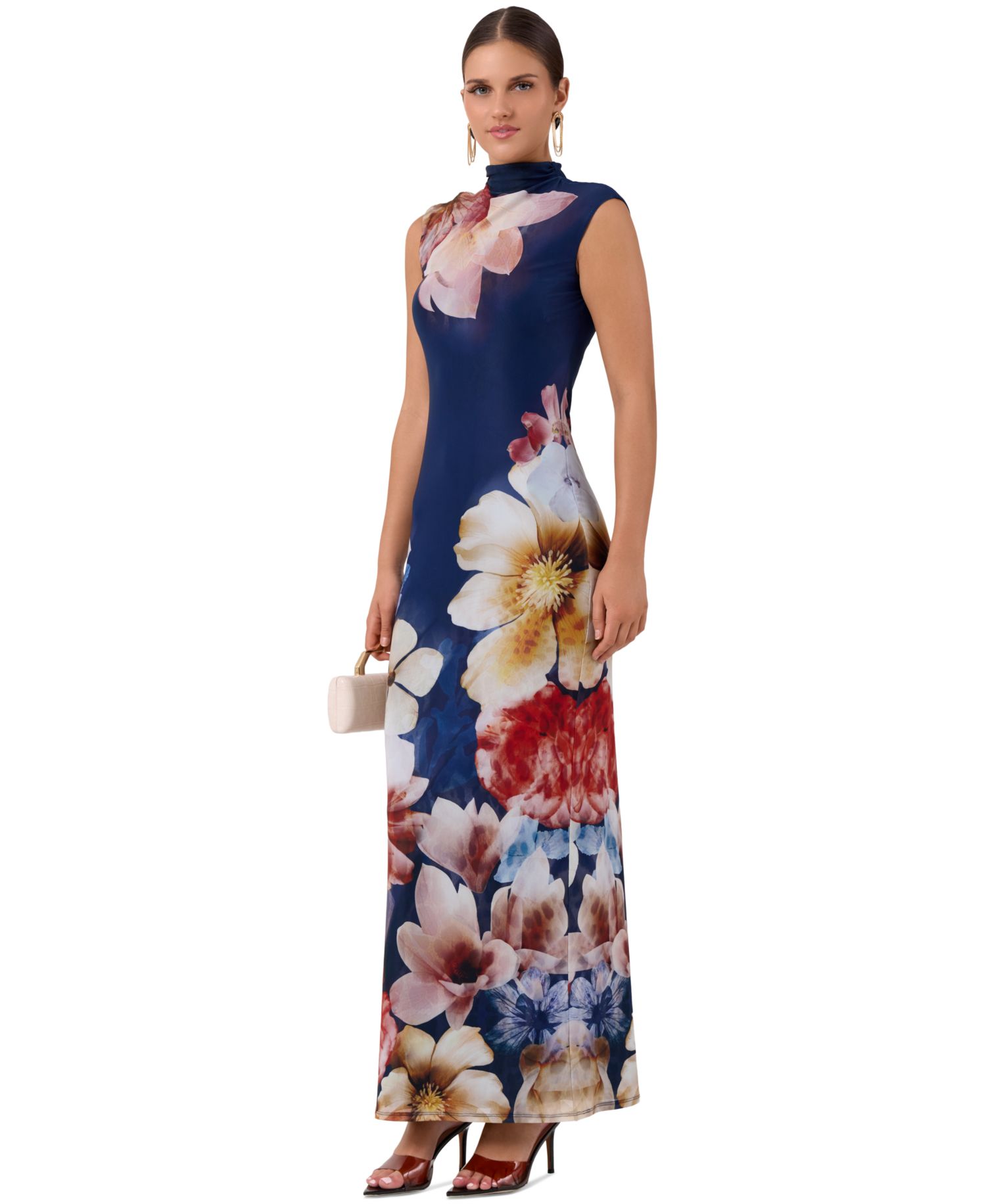 Women's Coco Mesh Midi Snake-Print Mock-Neck Cap-Sleeve Dress