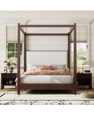 Canopy Platform Bed, Upholstered Headboard, Espresso