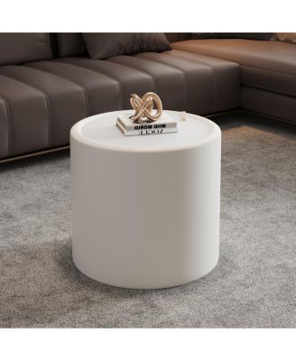 Round Coffee Table with Tempered Glass Top and Hidden Storage