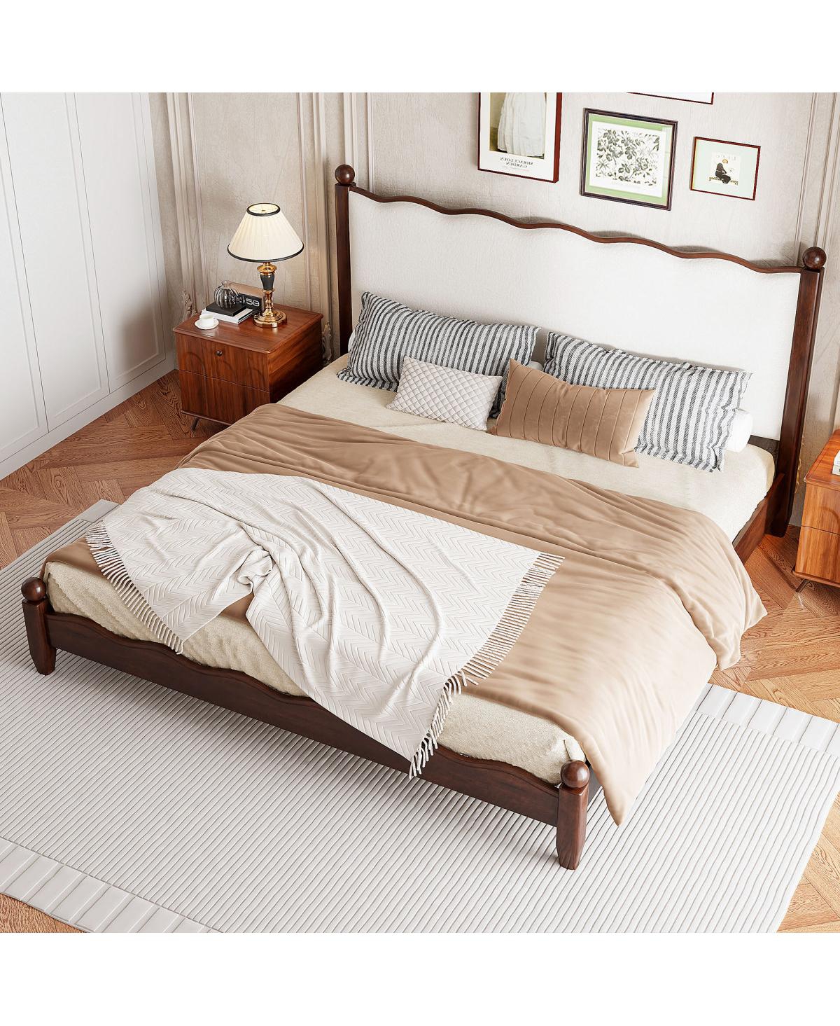 Streamdale Furniture Queen Wood Platform Bed, Espresso Frame, Headboard