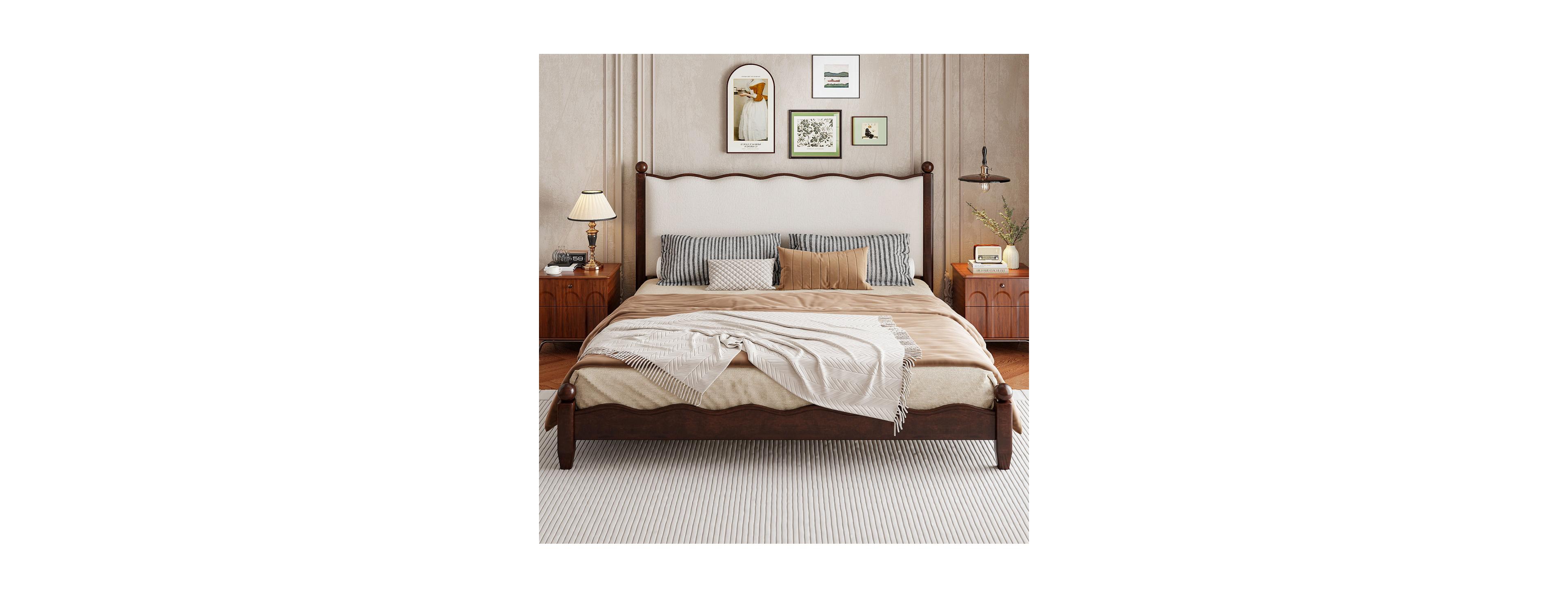 Streamdale Furniture Queen Wood Platform Bed, Espresso Frame, Headboard