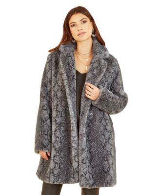 Women's Snakeskin Print Faux Fur Coat