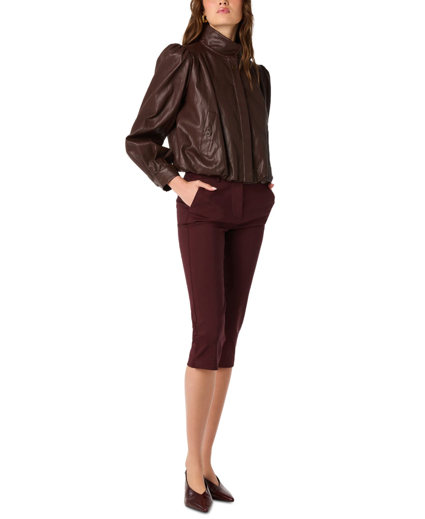 Женская куртка ASTR the Label Estero Cropped Funnel-Collar Puff-Sleeve, цвет: Коричневый — фото 3