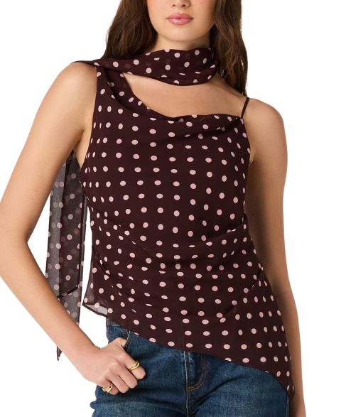Женский топ ASTR the Label Chiffon Cowl Neck Scarf, цвет: Коричневый