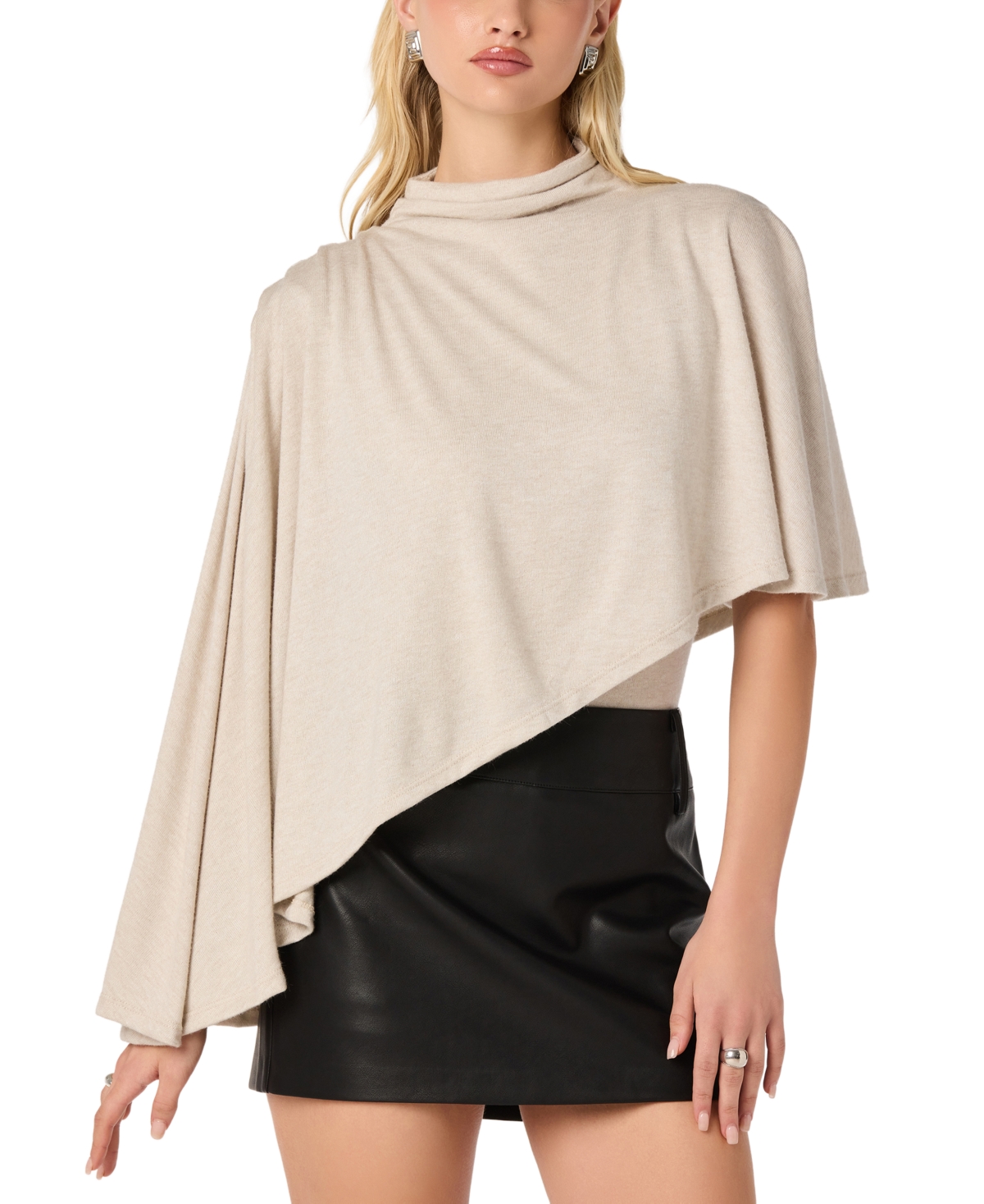 Astr the Label Women's Mock Neck Asymmetrical Knit Cape Top
