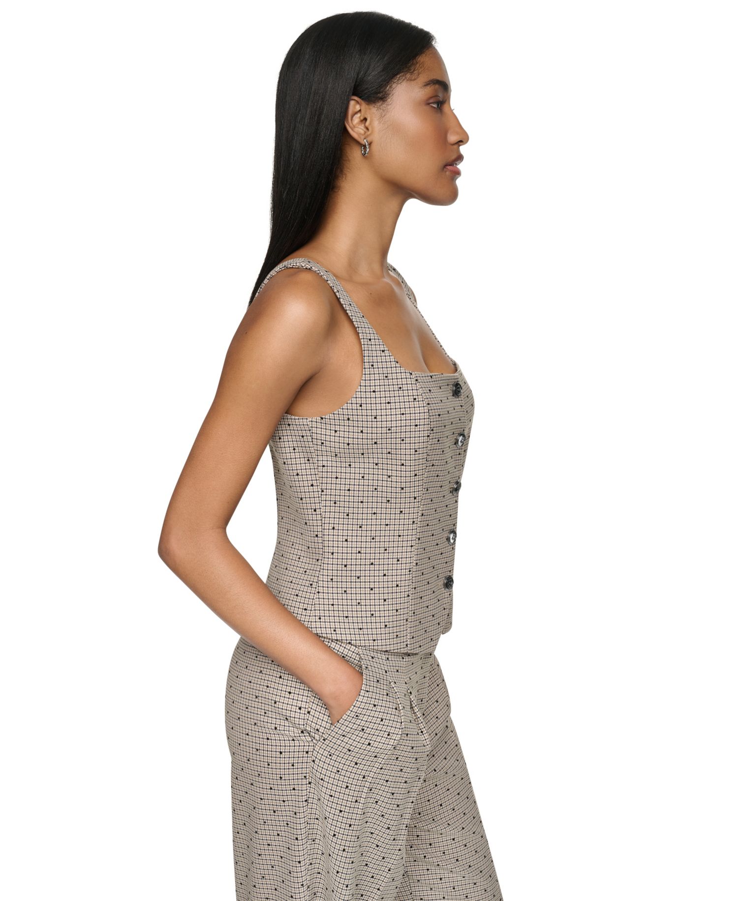 Women's Embellished Houndstooth Square Neck Vest