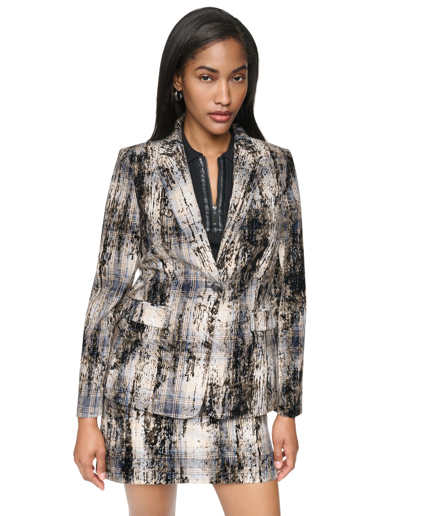 Женский пиджак DKNY Distressed City Plaid Blazer, цвет: Тёмно-синий / Разноцветный — фото 2