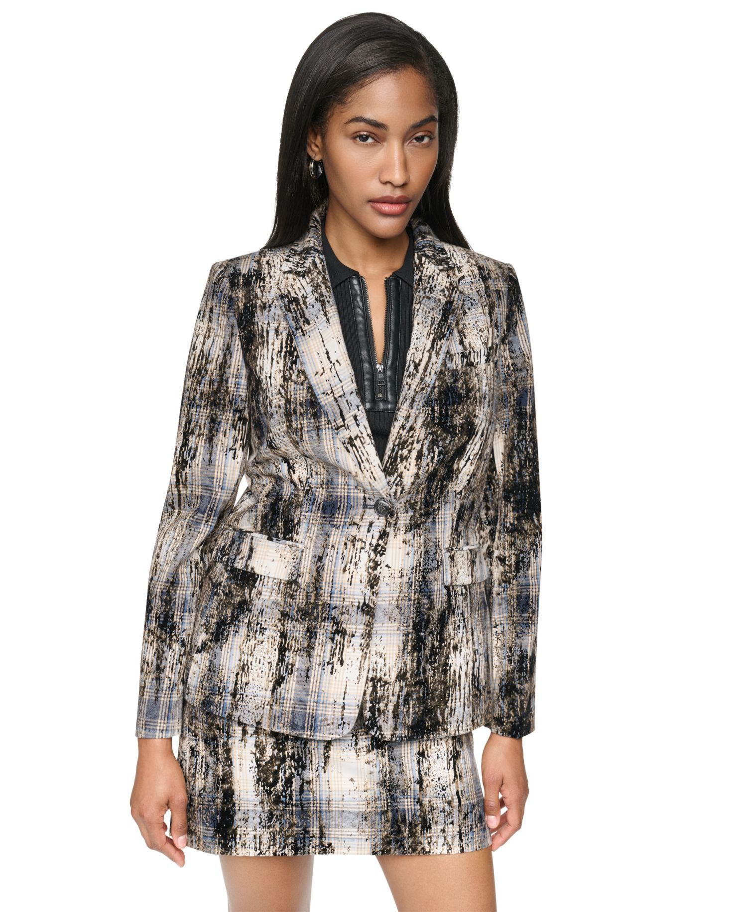 Women's Distressed City Plaid Blazer