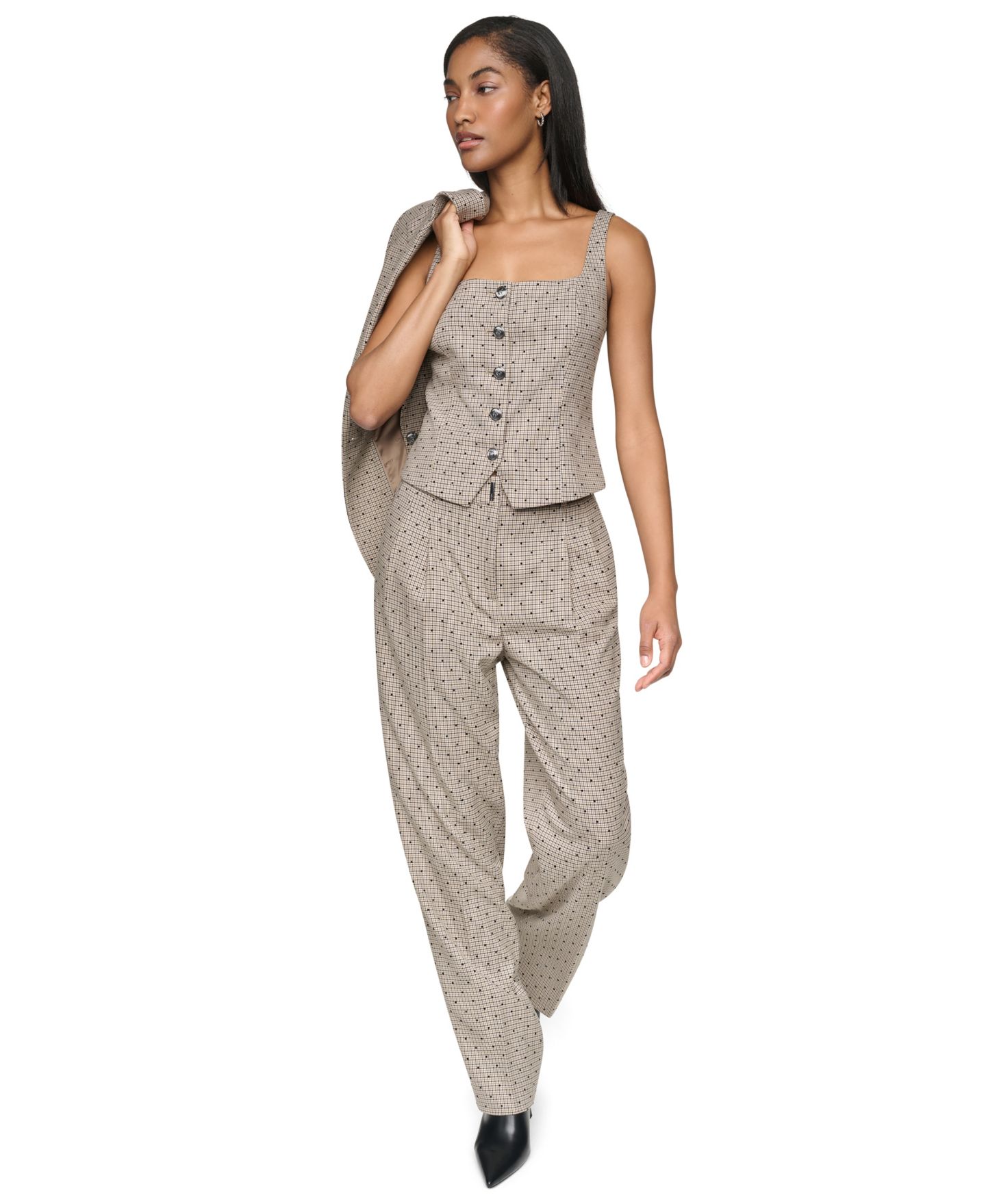 Женский пиджак DKNY Embellished Houndstooth Blazer, Regular & Petite, цвет: Чёрный разноцветный — фото 6