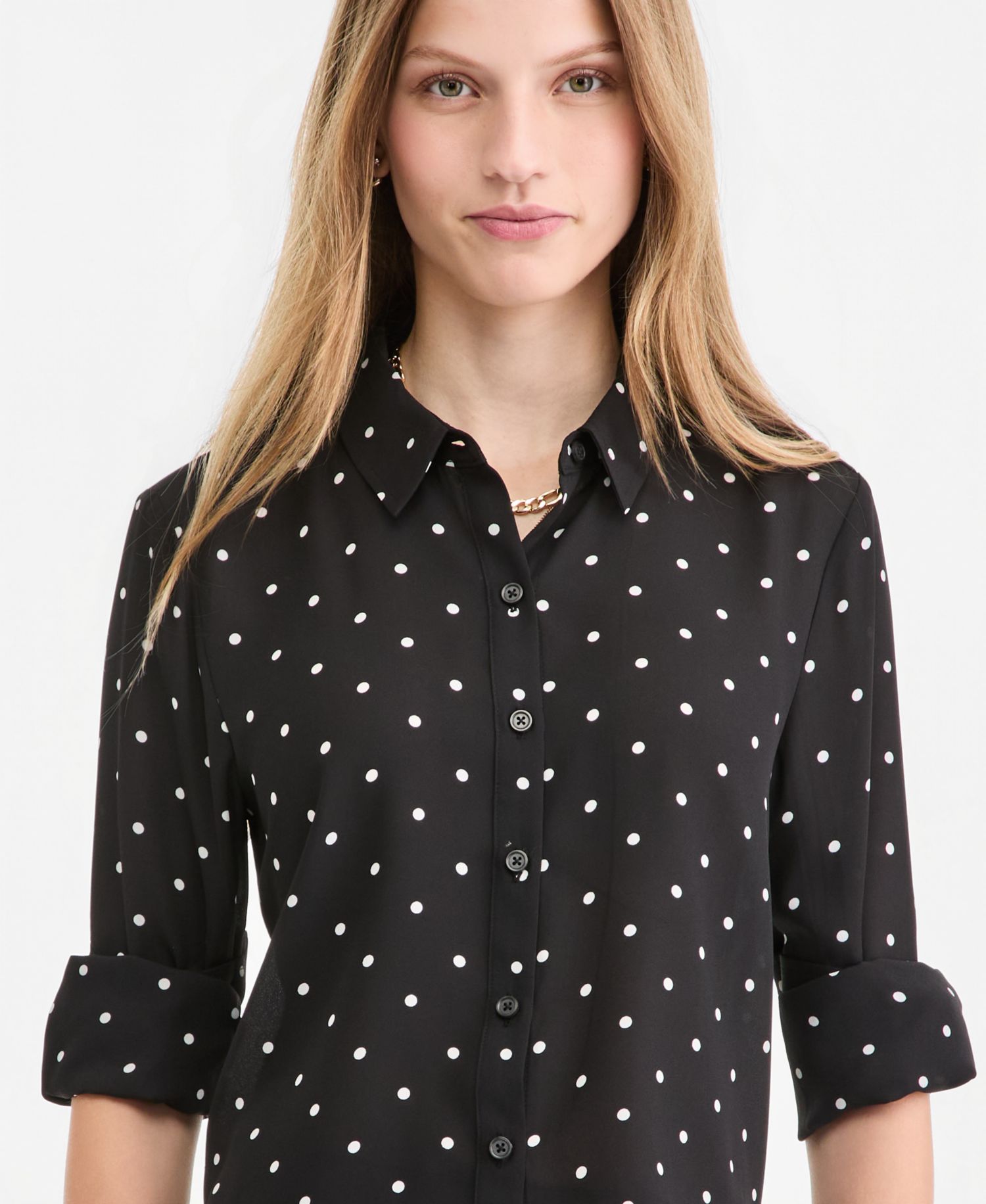 Women's Cropped Button-Down Crepe Shirt