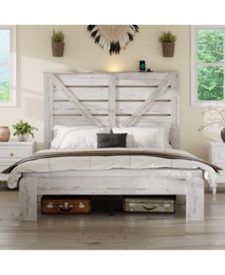 Queen Size Wood Platform Bed Frame with Heavy Duty Metal Frame, Industrial Style, Steel Slats, No Box Spring Needed