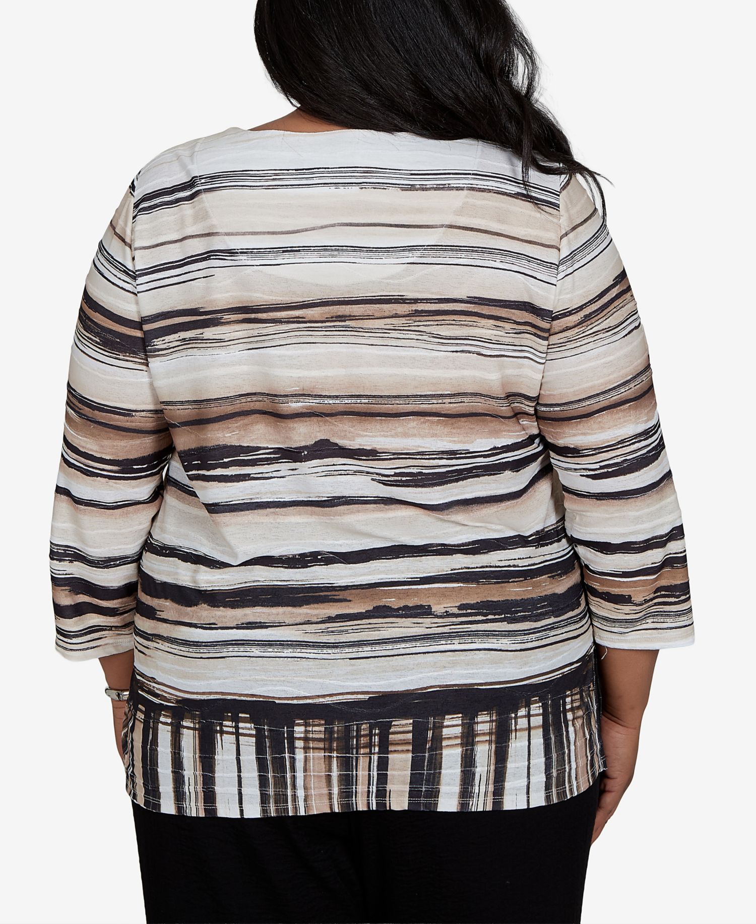 Plus Size Travel Advisory Striped 3/4-Sleeve Knit Top