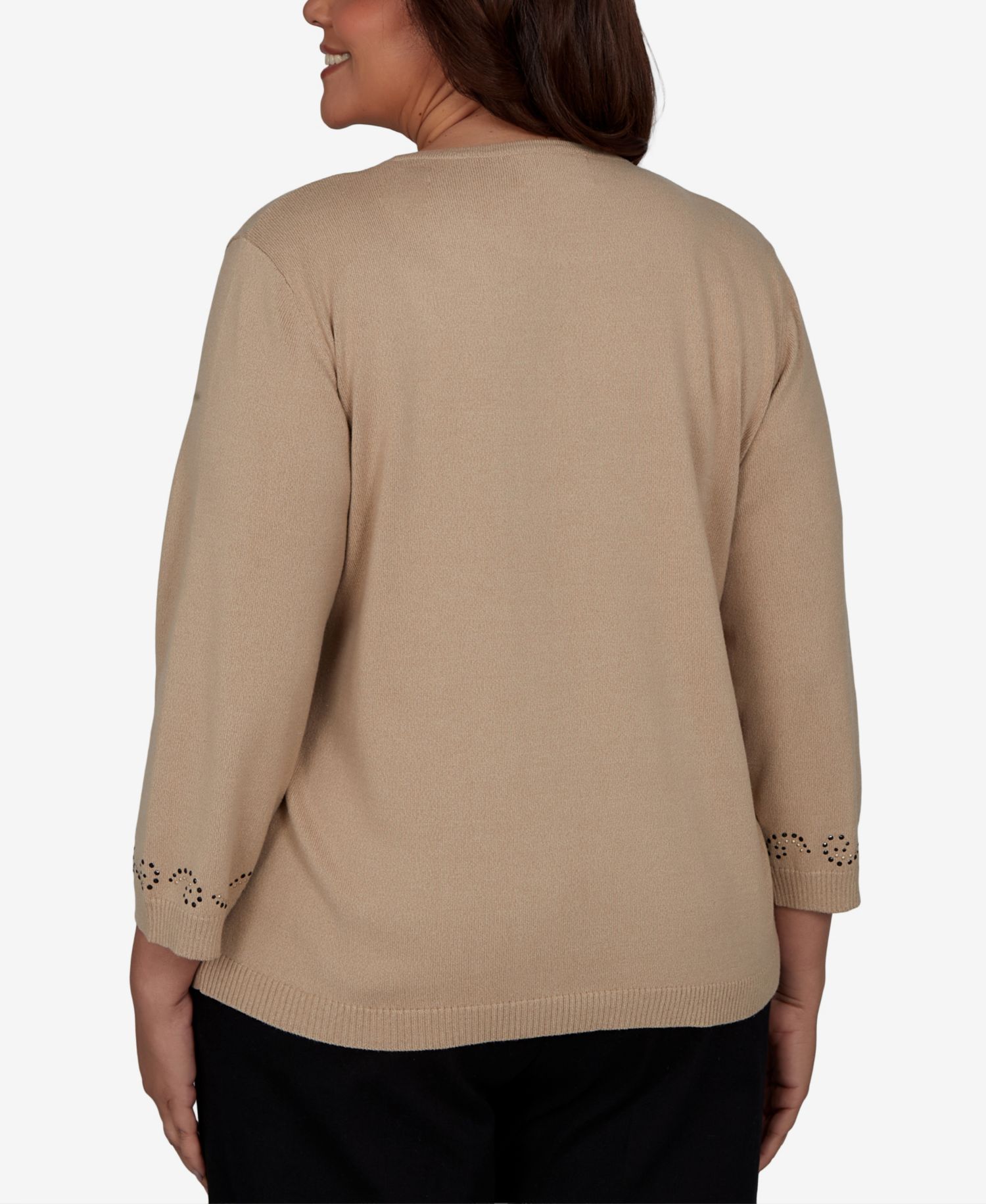 Plus Size Travel Advisory Beaded Scroll 3/4-Sleeve Sweater