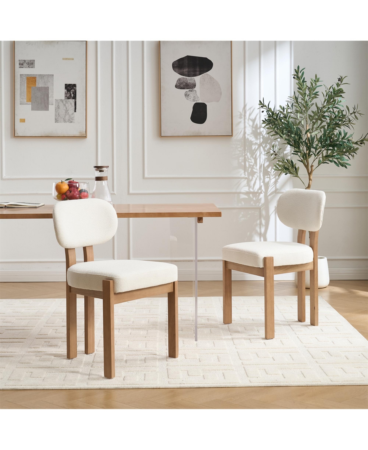 Clihome 2 Pack Modern Dining Chairs, Soft Sponge Fabric Upholstered Kitchen Chairs Side