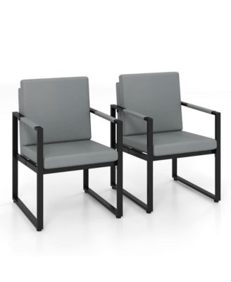 Set of 2 Outdoor Lounge Chairs with Cushions and Metal Frame