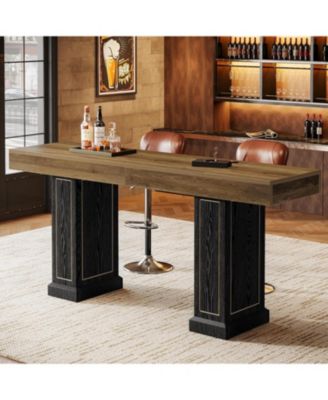 70.9" Extra Long Bar Table For 6-8: Rustic Counter Height Pub Table with Dual Pedestal Base for Home Bar, Kitchen, Game Room