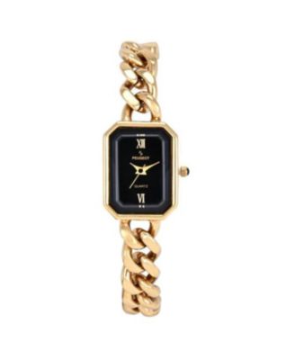 Women's 14K Gold-Plated Rectangular Black Dial Link Bracelet Watch