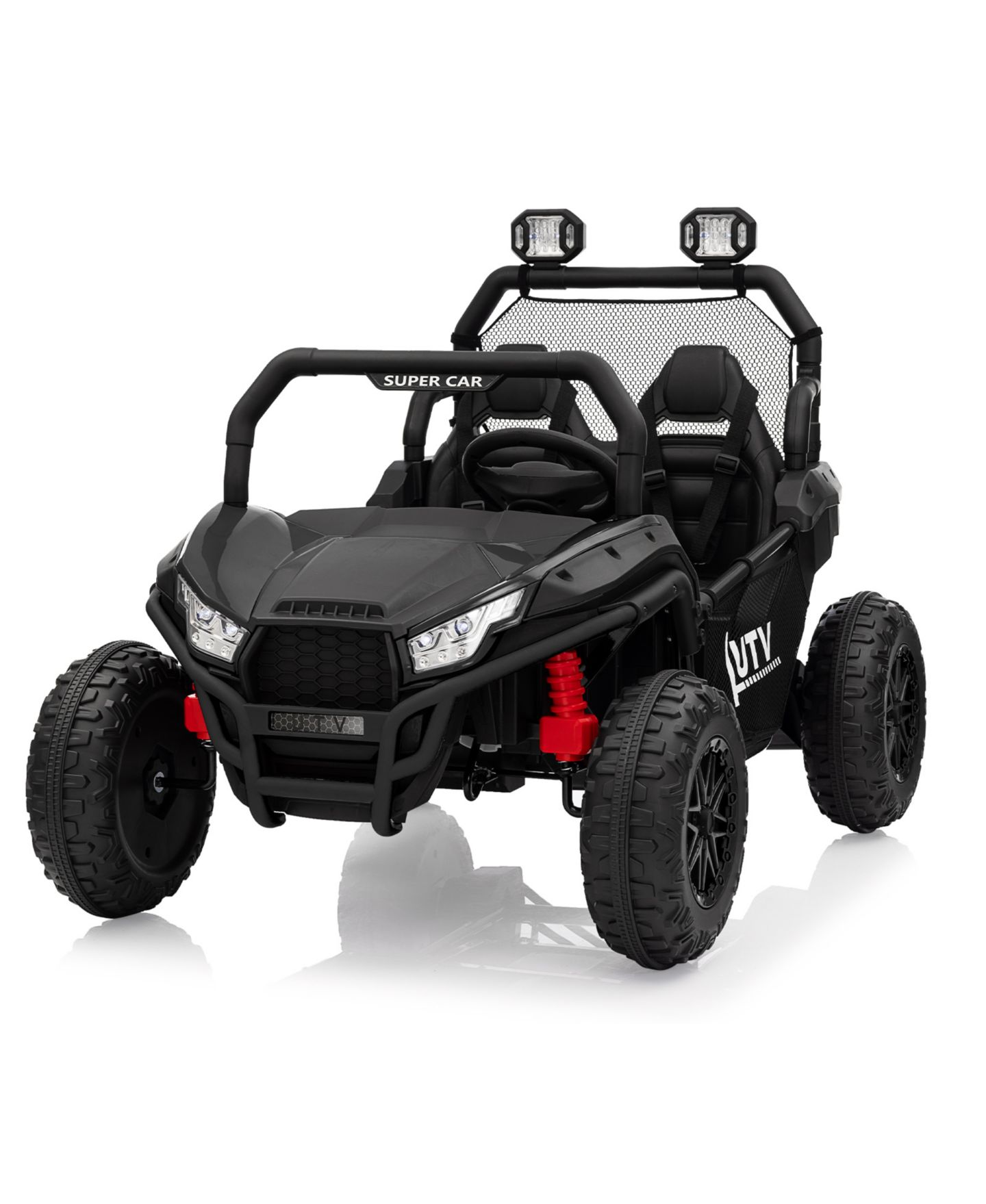 Детская игрушка homfan 2-Seater Electric Ride-On UTV Car, Remote Control, Spring Suspension, LED Lights, Wireless, Spacious Seat, Treaded Tires, Metal Frame, цвет: Чёрный — фото 1