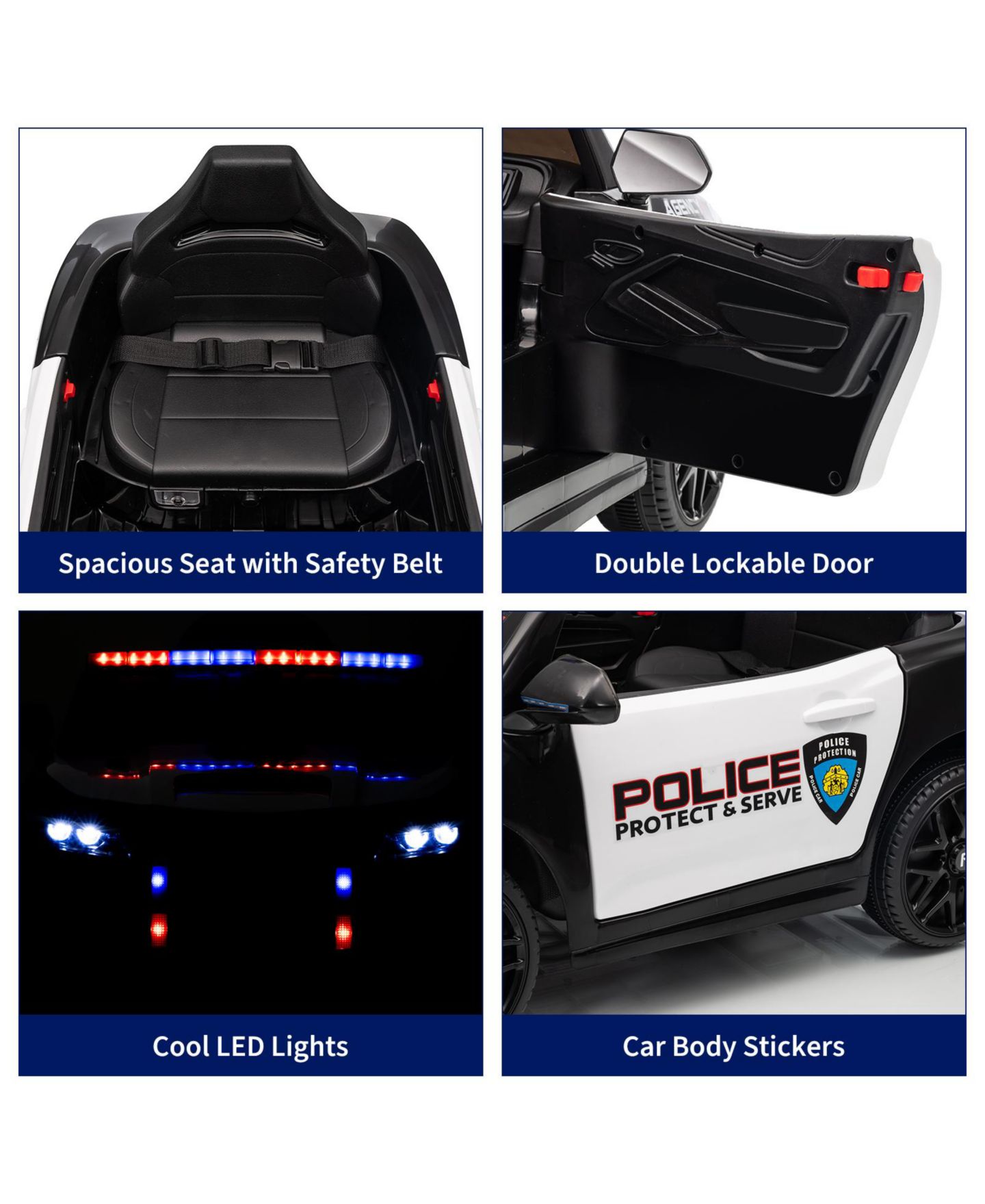 Детские игрушки homfan 12V Licensed Toyota Police Ride On Car, 4WD, Remote Control, LED Lights, Music, Spring Suspension, Safety Belt, Truck Bed Storage, цвет: Белый — фото 5